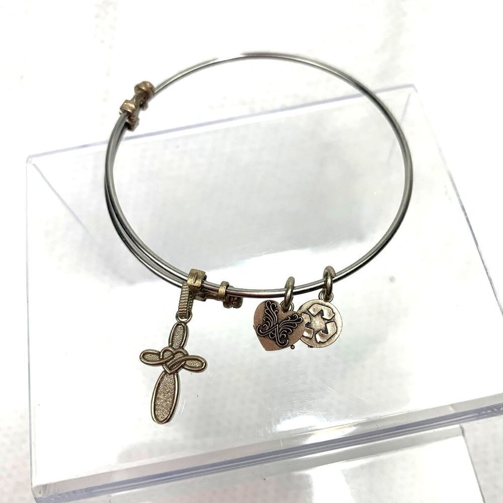 Angelica Celtic Cross Charm Bracelet - Silver, Expands 2"- 3.5"